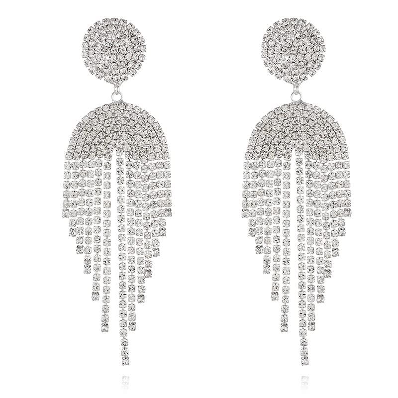 Circle Earrings Temperament Fringed Prong Chain Full Of Diamond Rhinestone Fashion Women Earrings Elegant Design