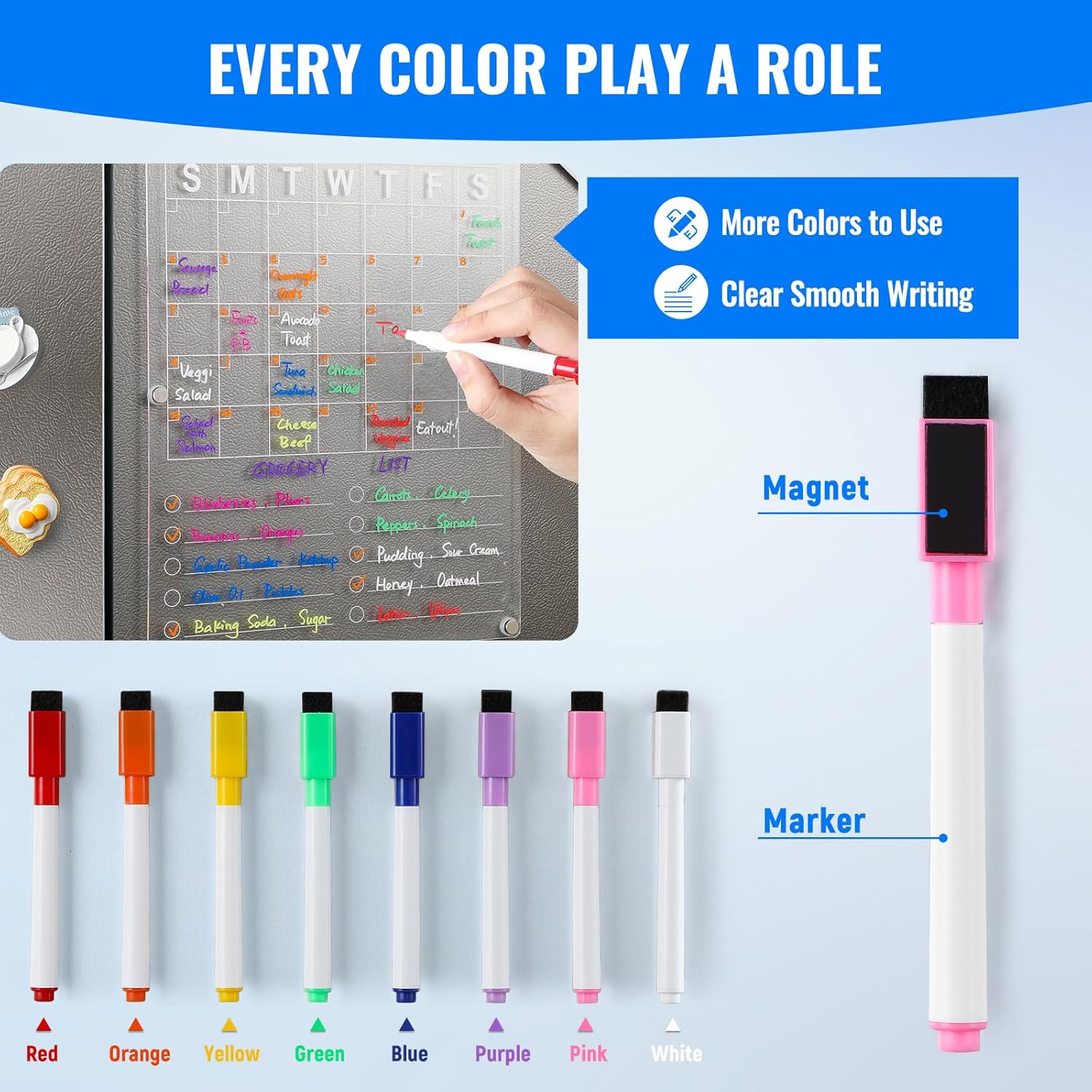 Large Acrylic Magnetic Calendar for Refrigerator, 2in1 Clear Fridge Calendar, Monthly Planning Board with to Do List, Businees Meetings/Grocery 8 Color Markers — image 4