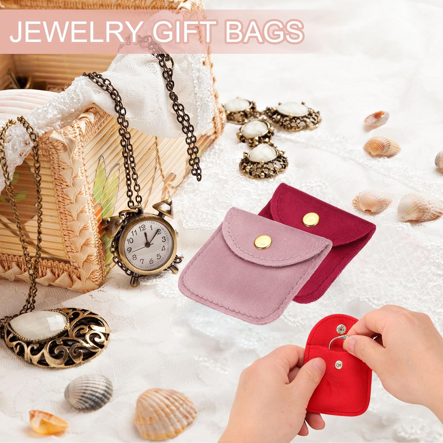3x3 Inch Velvet Jewelry Pouches, 24 Pcs Packaging Gift Bags with Snap Button for Bracelet Necklace Rings Watch, Black โ image 4