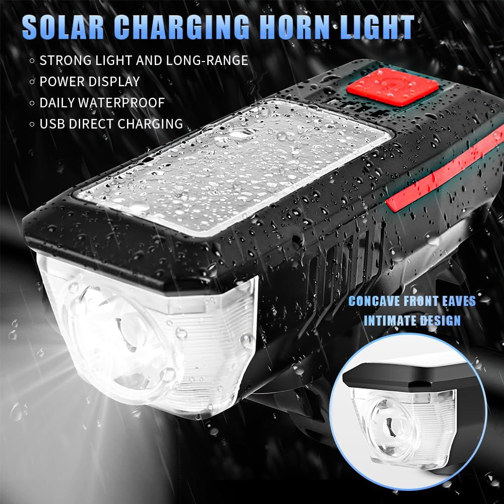 Bicycle headlamp,Charging Bike Light Bicycle Bell Horn Lamp Bike Flashlight Bike Front Light USB/Solar-Charged Rechargeable — image 5