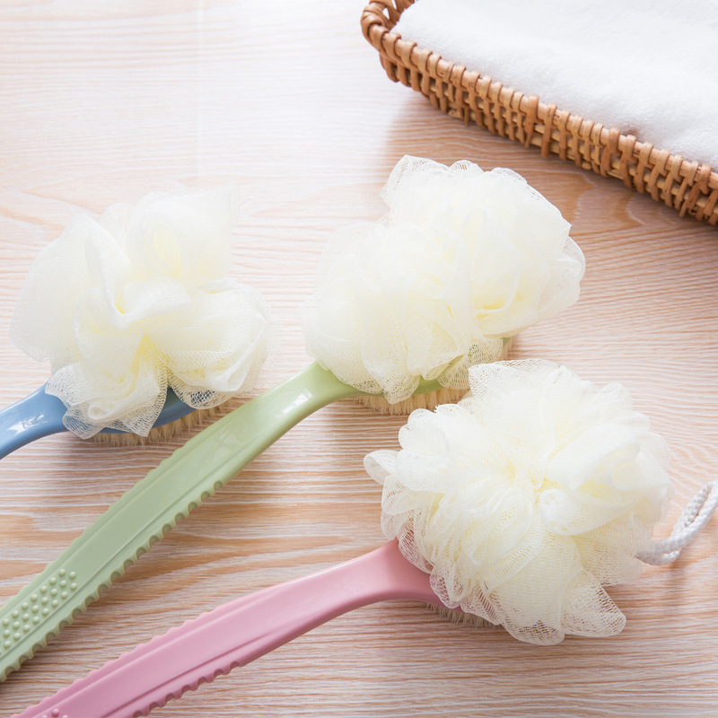 2-Pack Green 2-in-1 Soft Bristle Long Handle Bath Brush & Shower Pouf Combo - Double-Sided Back Scrubber for Adults & Kids — image 5