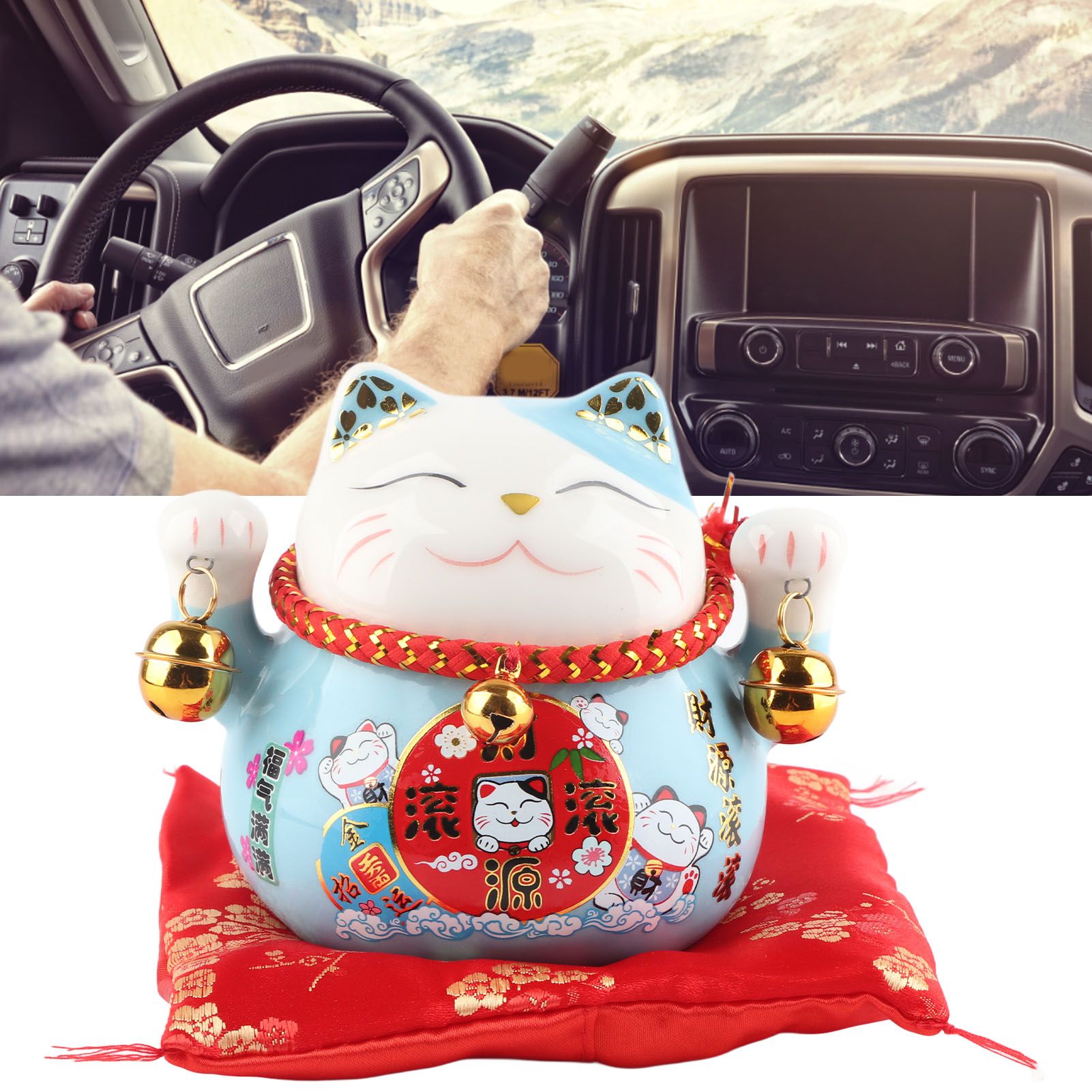 Lucky Cat Coin Bank 4.5in Exquisite Cute Bring Luck Good Wish Ceramic Fortune Cat Saving Pot Desk Decoration Blue โ image 6
