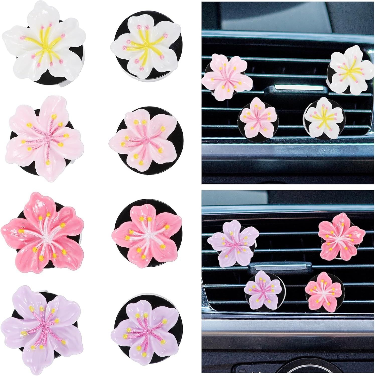 8Pcs Cute Car Air Freshener Vent Clips, Resin Flower Vent Clips, Cute Car Accessories for Women Interior