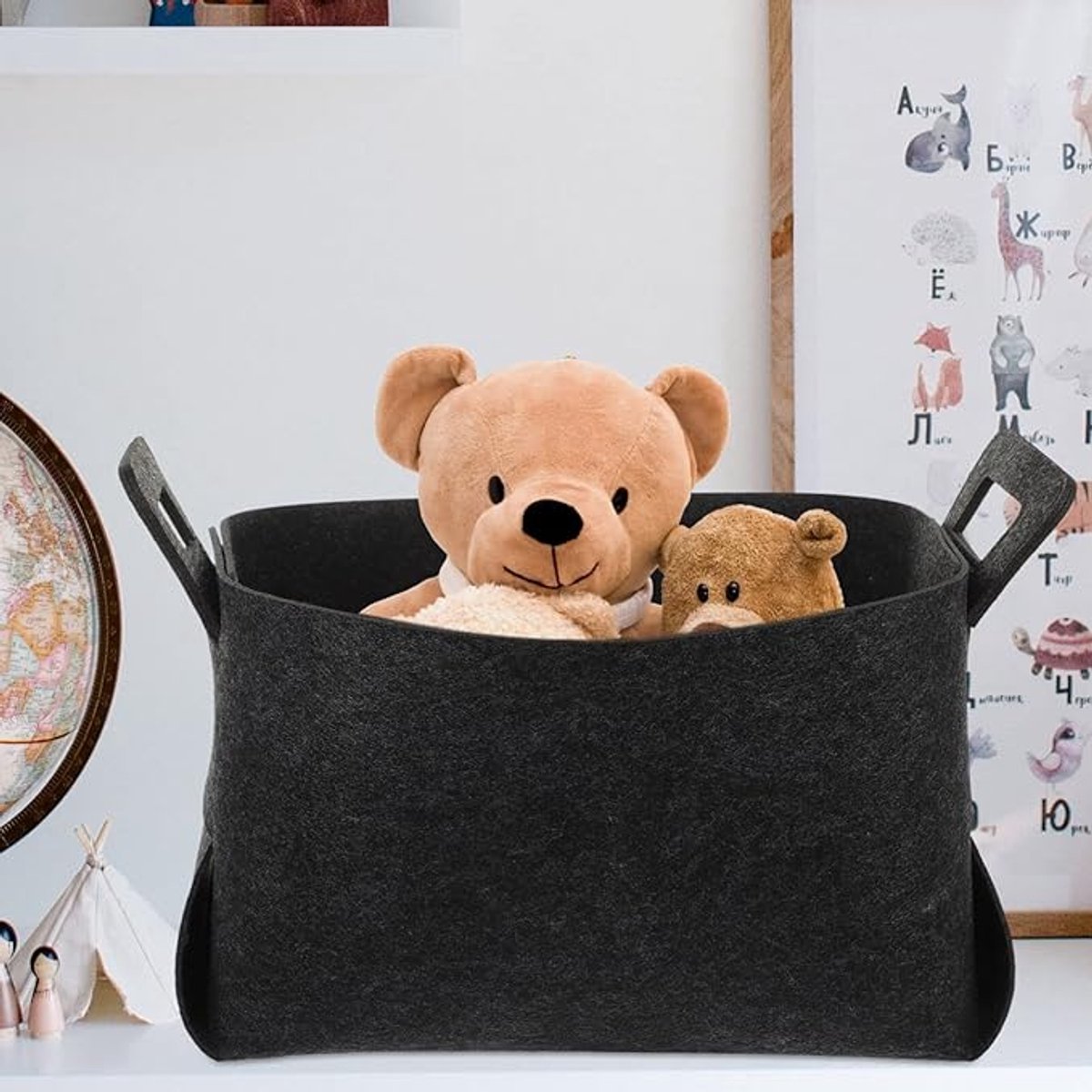Storage Basket - Storage Box - Clothes Organizer - Wardrobe - 18*13*11cm - Small Storage Basket - Laundry Bag - Felt Cloth - Black - Home Decor - Storage Box โ image 2