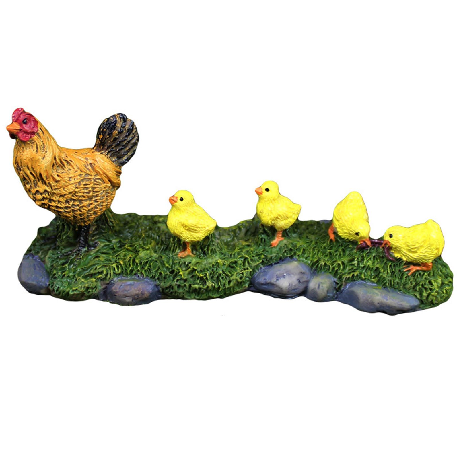 Mini Chicken Statue,Chicken Yard Decor Yellow Chickens Resin Small Chicks Garden Statues and Figurines for Outdoor Lawn Garden
