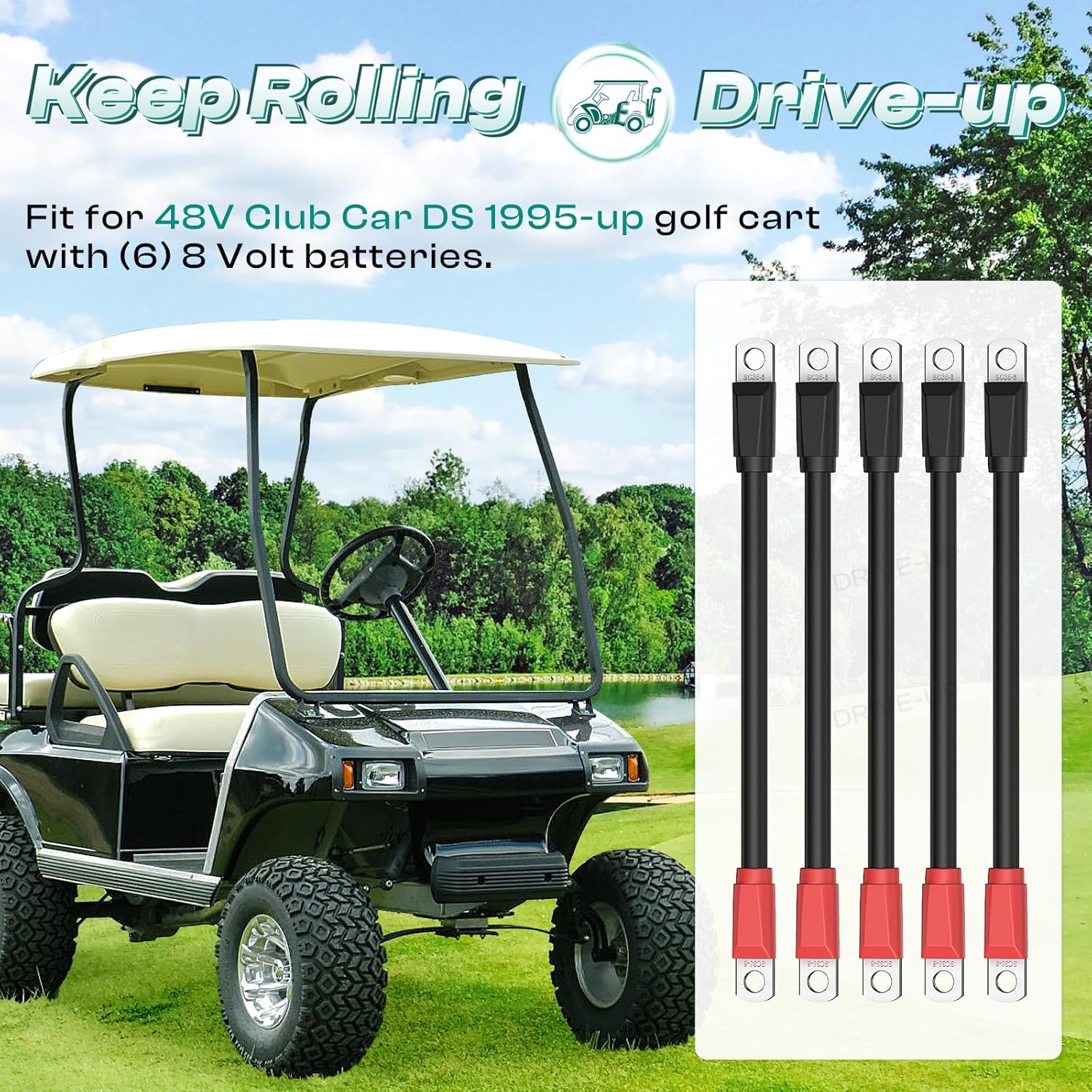 Club Car DS Battery Cables, Golf Cart Cables for 1995-Up Carts 48V 4 Gauge (Set of 5) — image 2