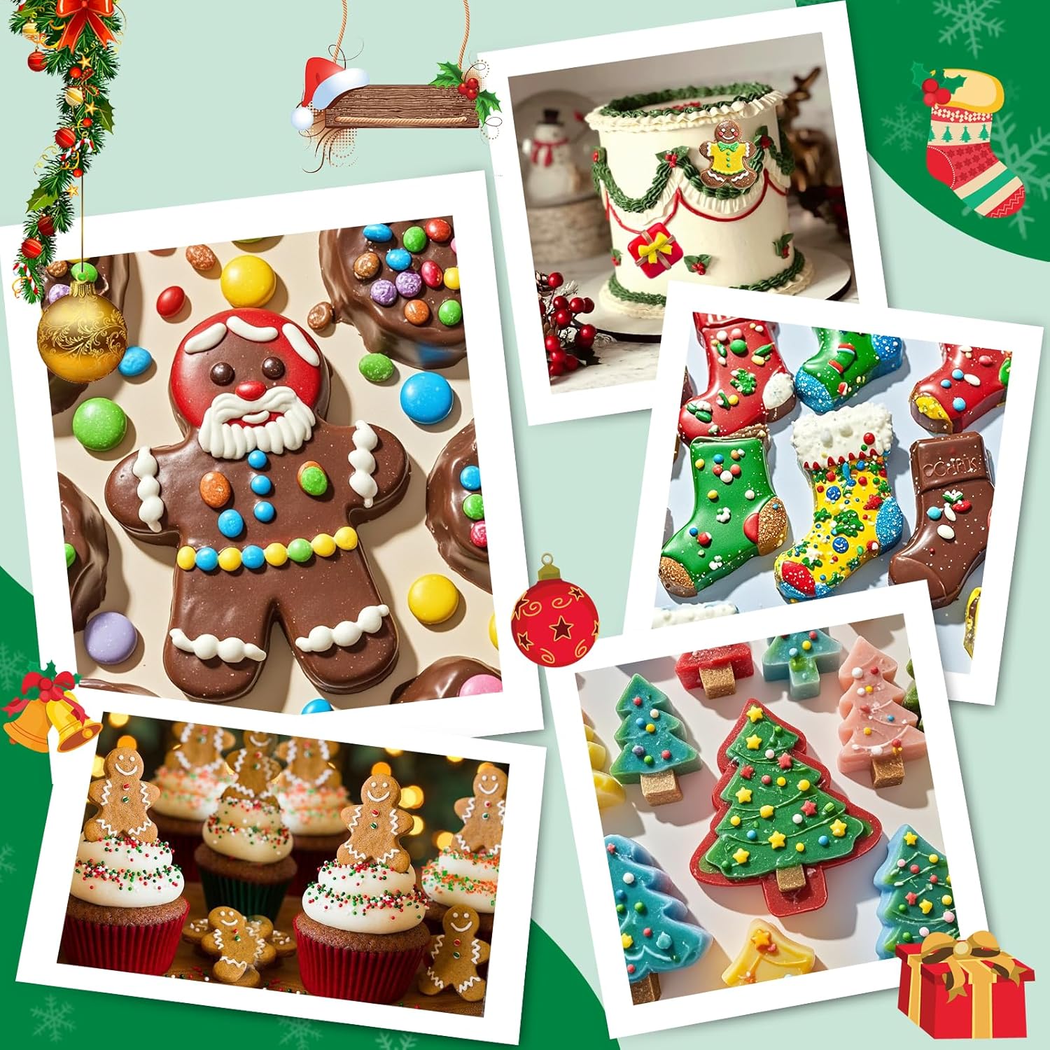Christmas Silicone Molds, 12 Cavities Christmas Chocolate Mold Deep, 3D Christmas Trees Christmas Stockings Gingerbread Man Silicone Molds for Baking Chocolate — image 3