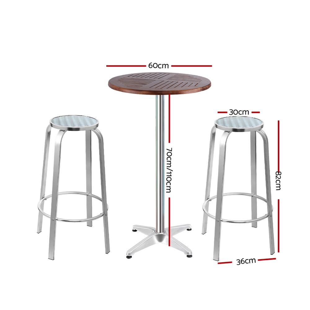 Gardeon 3-Piece Outdoor Bar Set Bistro Table Stools Adjustable Wooden Cafe — image 2
