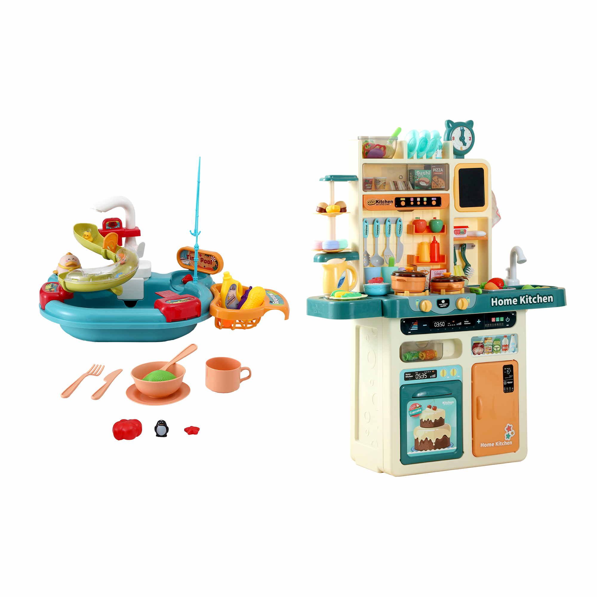 Keezi 2 Piece Kids Pretend Kitchen Playset Water Toys Fishing Game Food Play — image 3