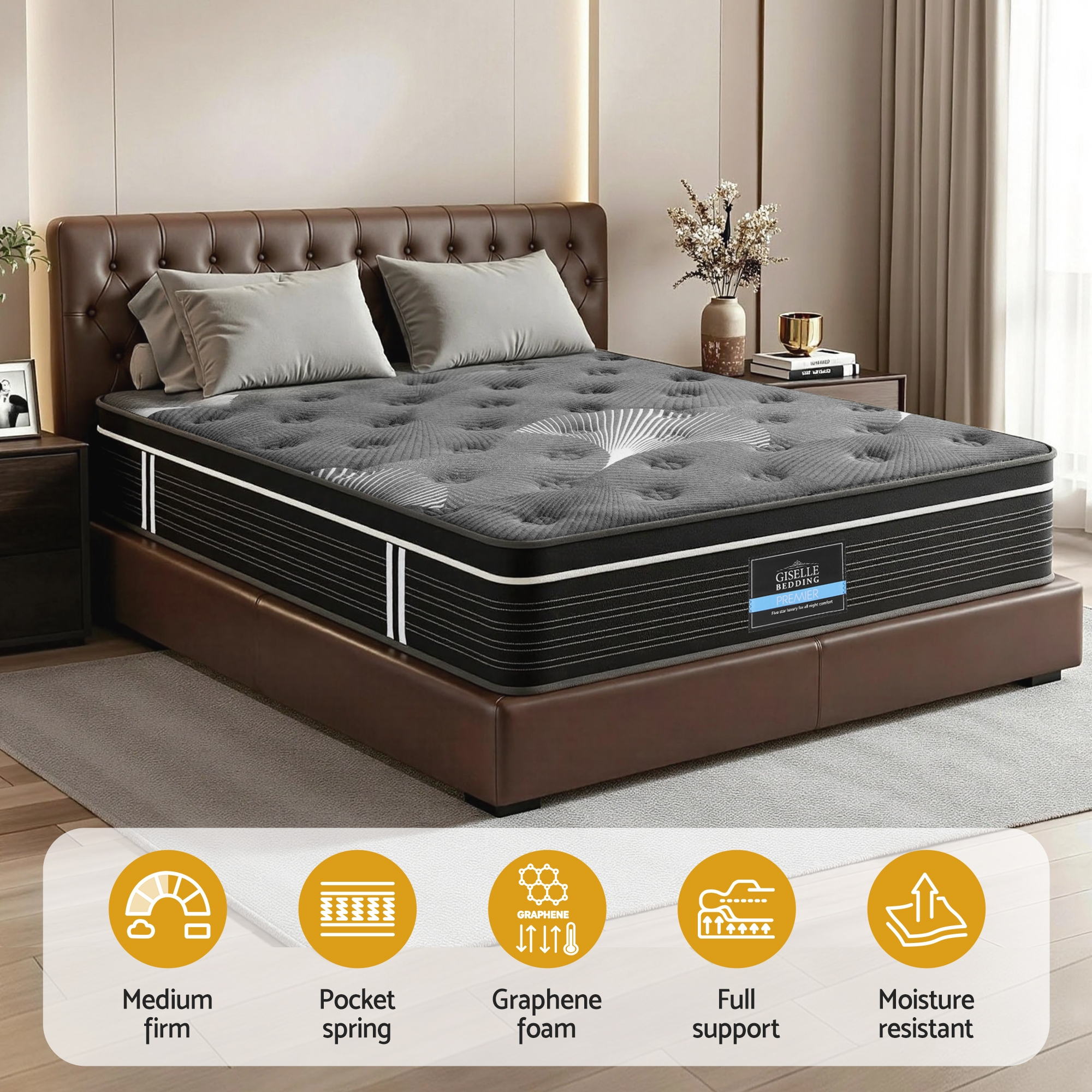 Giselle Bedding Double Mattress 35cm Euro Top with Graphene Cooling Comfort Medium Firm — image 5