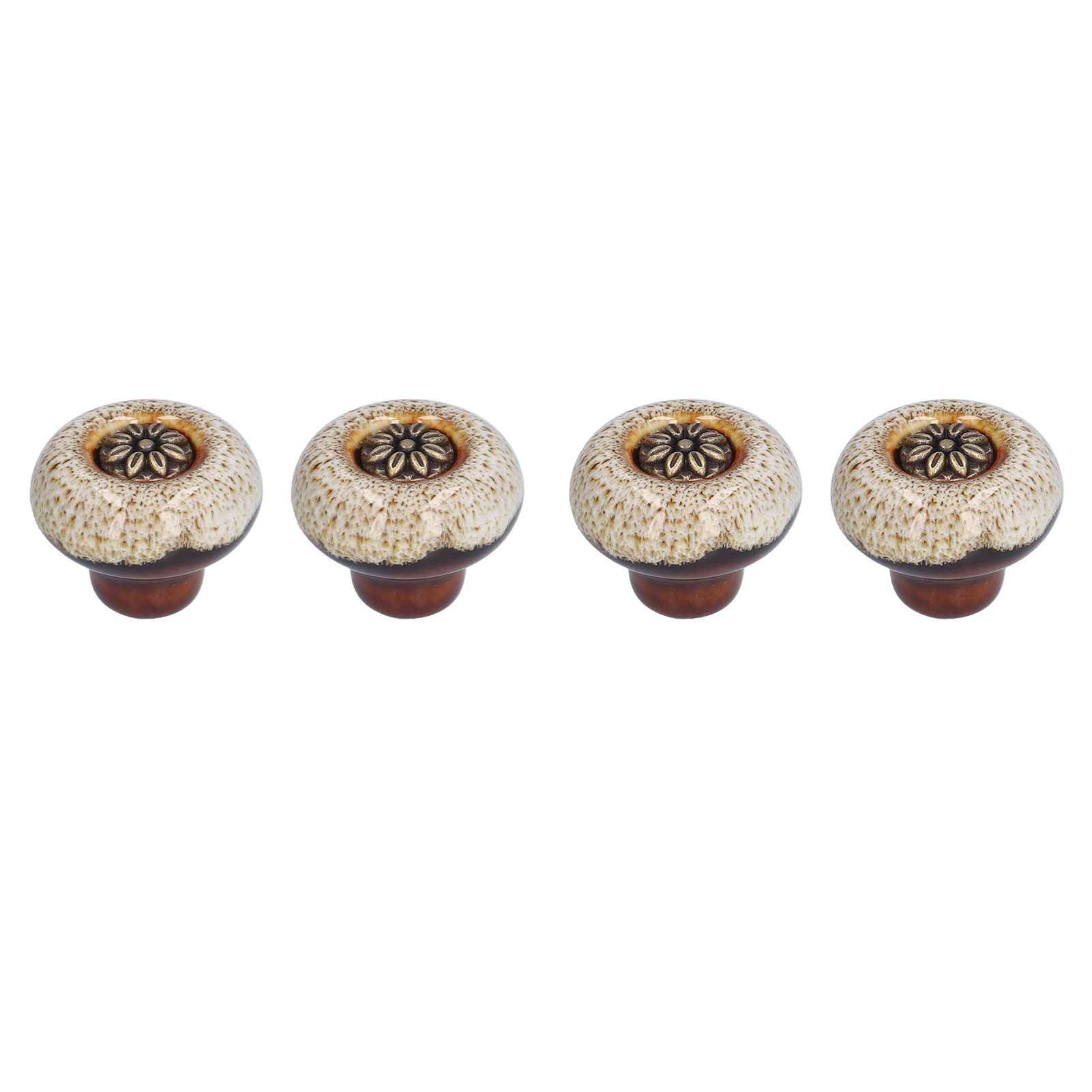 4 Set Cabinet Handle Retro Round Shaped Single Hole Door Knob for Home Bedroom Living RoomGreen Ancient Leopard Print White โ image 2