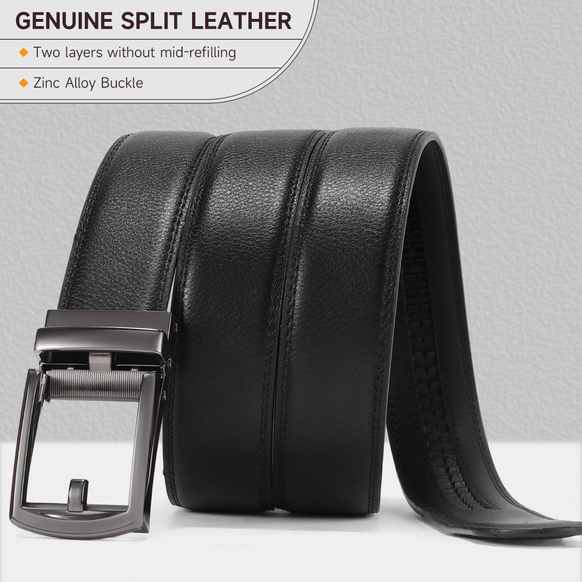 Ratchet Belt for Men Genuine Leather - Micro-Adjust Buckle Trim to Fit Dress Belt Casual to Formal Gift Boxed - Basic Gun - Black - Size 34"-42" Waist — image 4