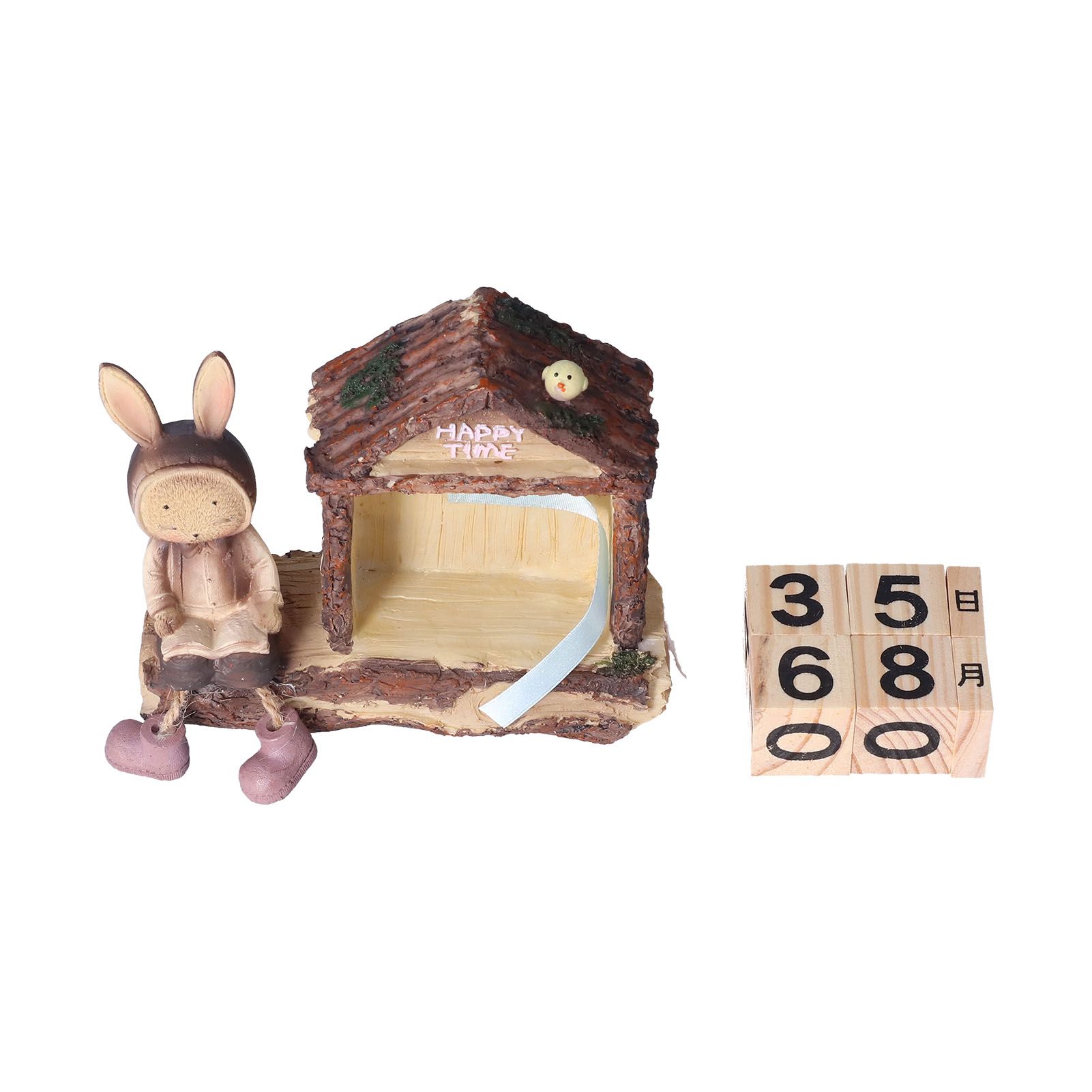 Rabbit House Calendar Cute Cartoon Wooden Block Home Decoration Calendar for Desk Office — image 2