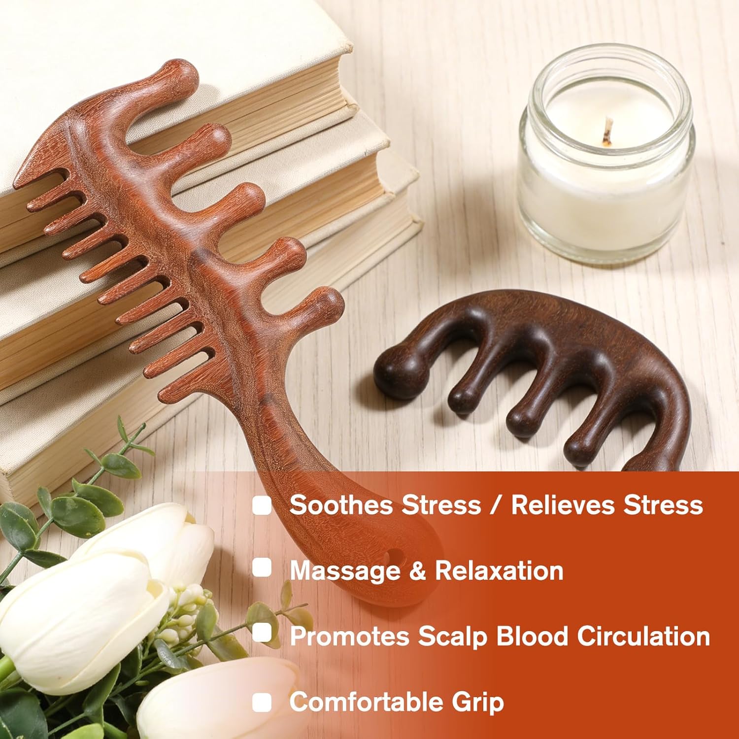 Vin Beauty 2 Pcs Wooden Scalp Massager Comb, Wood Scalp Massager 2 in 1 Wide Fine Tooth with Handle for Hair Growth for Curls Women Men Detangles Long Thick โ image 4