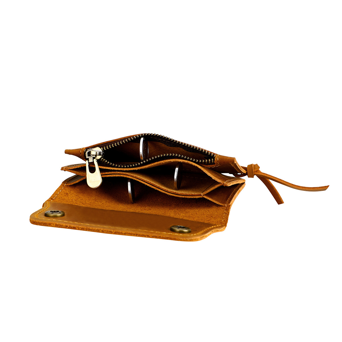 Khaki Vintage Handmade Crazy Horse Leather Wallet - Compact Card Holder & Zippered Coin Purse with Snap Closure — image 3