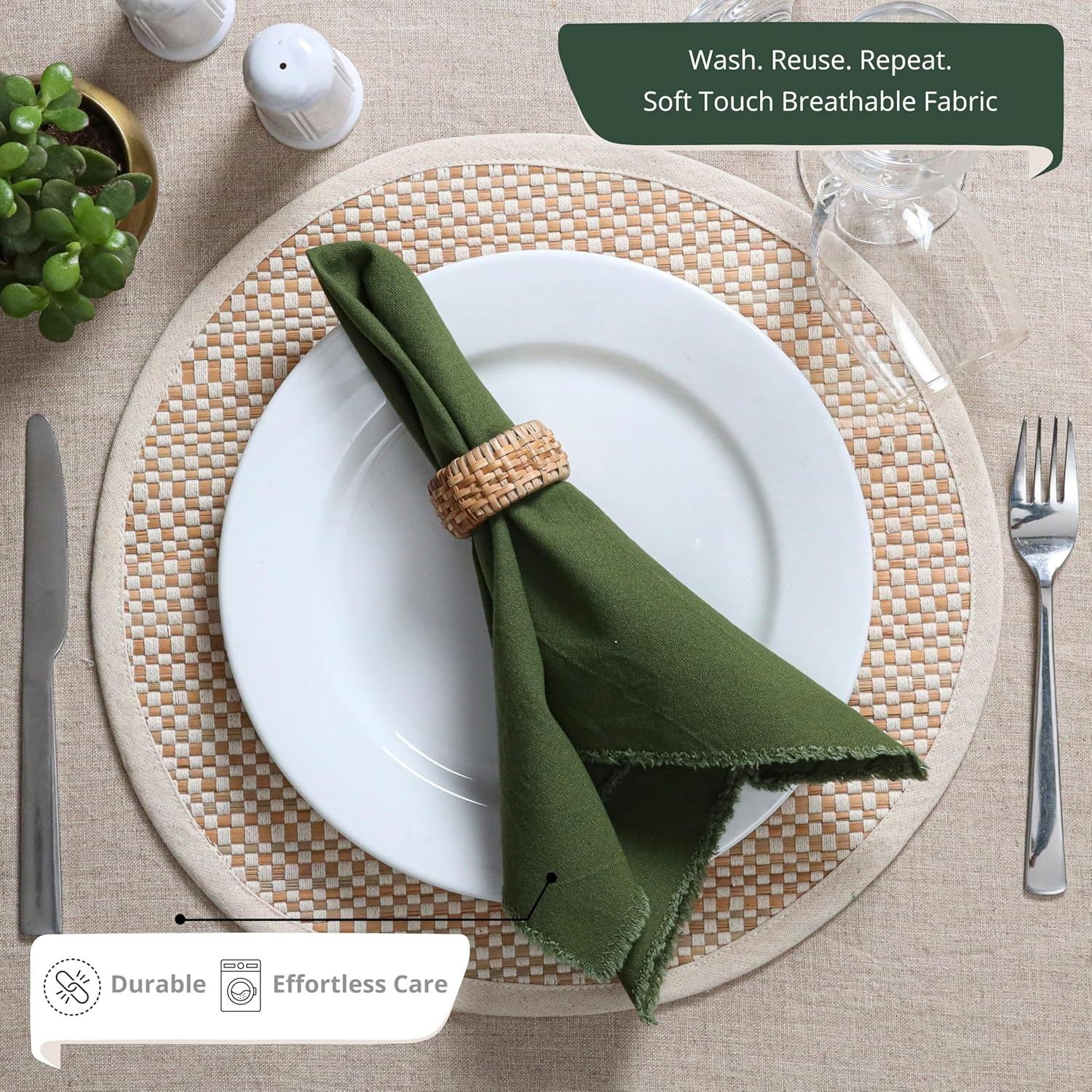 Frayed Cotton Cloth Dinner Napkin Set of 4 | Fringe Table Linen Napkins Rustic Farmhouse Soft Durable Fabric β Ideal for Wedding Parties Farmhouse & β image 3