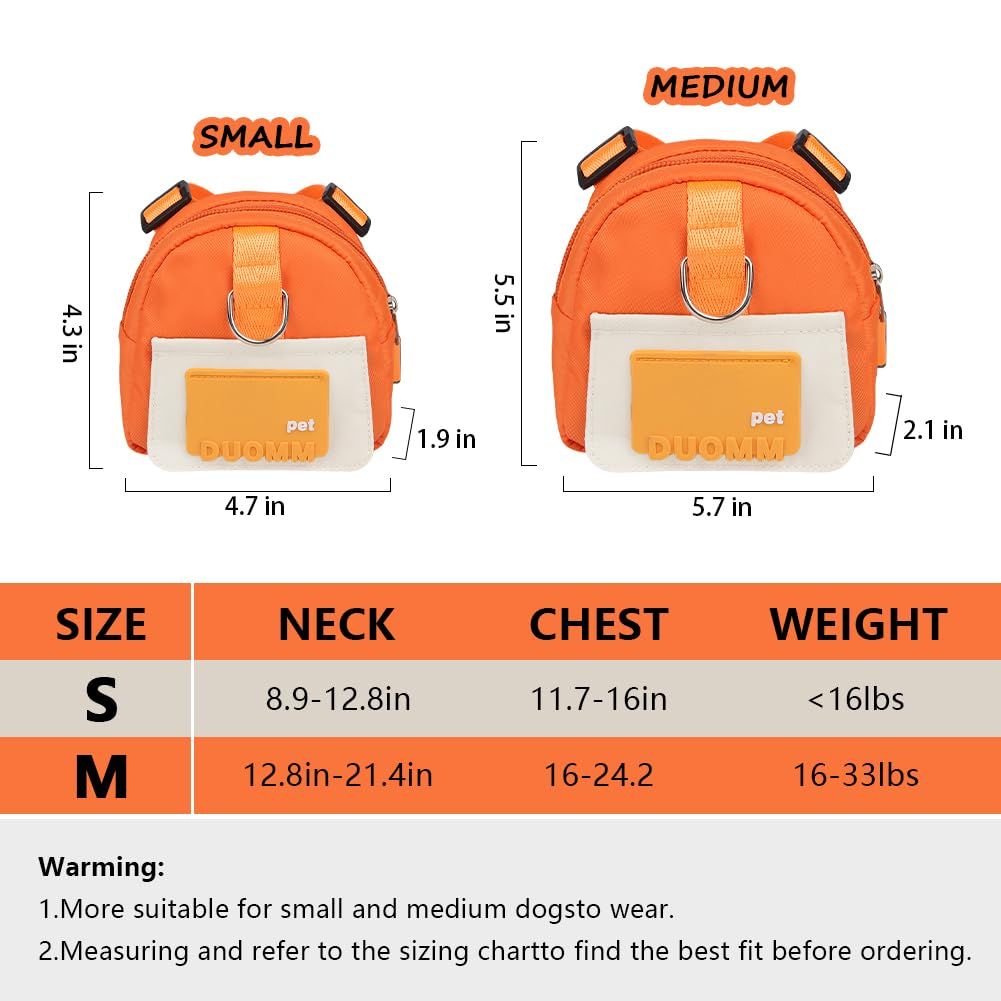 Dog Backpack for Small Dogs to Wear, Cute Pet Puppy Harness Backpacks with Leash Adjustable Dog Self Carrier Bag (S, Orange) โ image 5