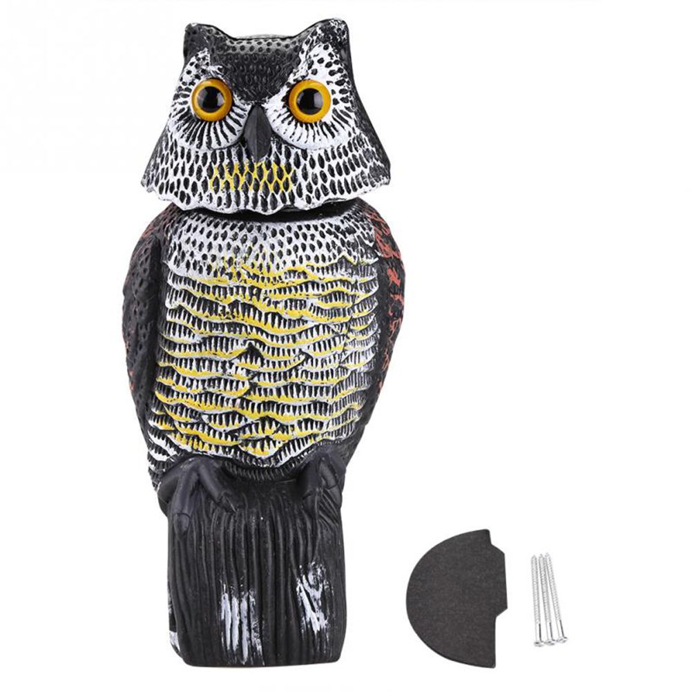 Horned Owl Decoy and 360° Rotating Head Owl Statue to Scare Birds Away for Patio Yard Garden — image 6
