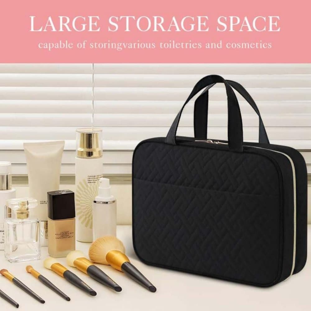 Waterproof Makeup Bag with Hanging Hook, Lightweight Toiletry Bag for Bathroom and Travel, Black — image 3