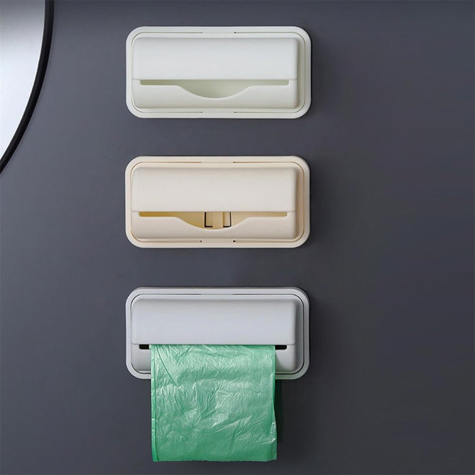 Wall Mount Trash Bag Dispenser, liner organizer for small bins with no punch installation for kitchens bathrooms and offices, Gray — image 4