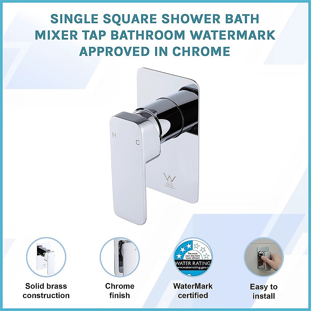 Single Square Shower Bath Mixer Tap Bathroom WATERMARK Approved in Chrome โ image 3