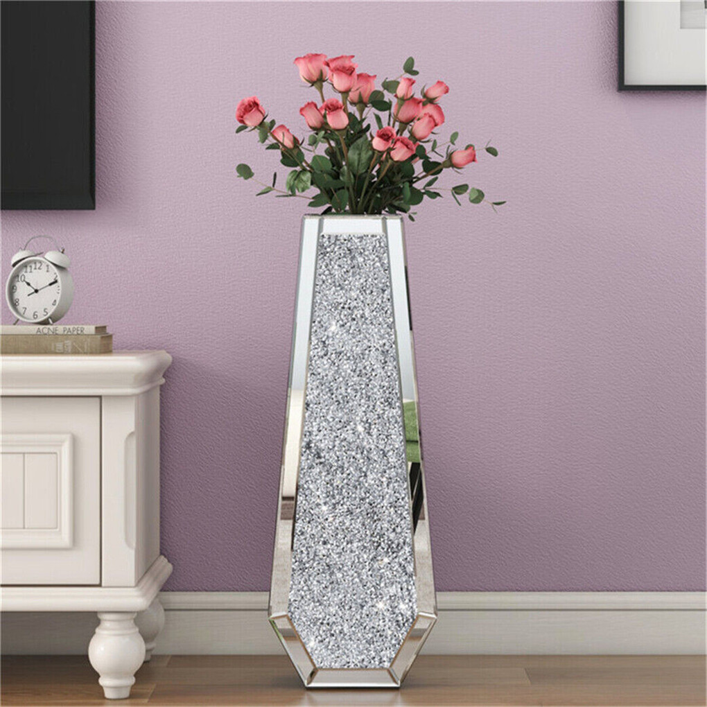 Silver Mirrored Floor Vase Luxury Diamond Flower Vase Living Room Home Office — image 2