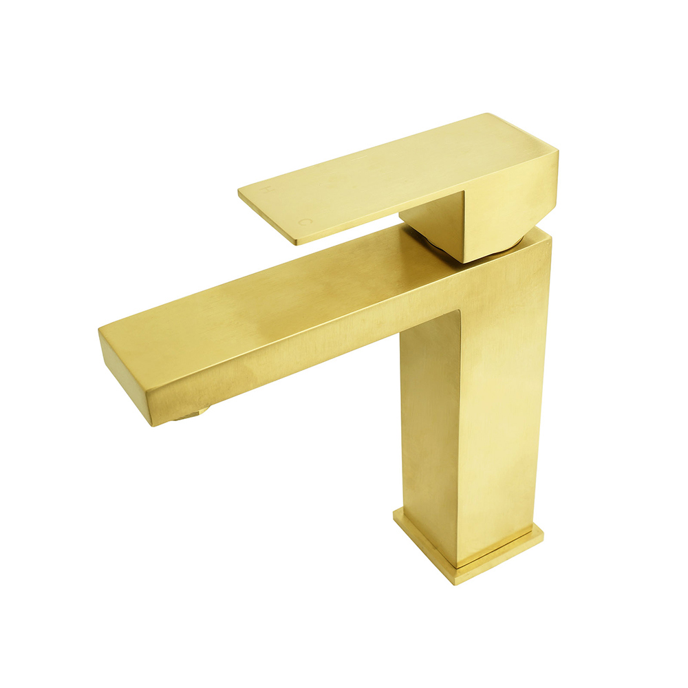 Brushed Gold 165mm Square Basin Mixer Faucet Hot Cold Tap Kitchen Laundry Vanity — image 2