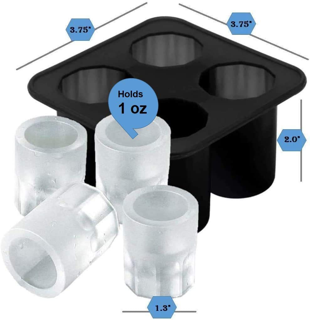 Silicone Shot Glass Ice Molds/Trays for Freezer with 4 Cavities, Reusable Whiskey Glass Ice Cubes, Holds 1oz Each, 1.3 Inch — image 5