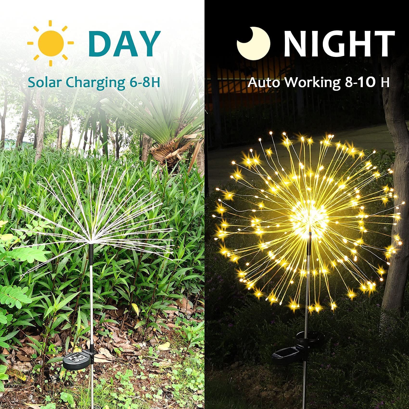 Outdoor Solar Lights Firework, 2 Pack 120 LEDs Waterproof Solar Lights for Outside Garden Yard Pathway Fence - Warm White — image 3