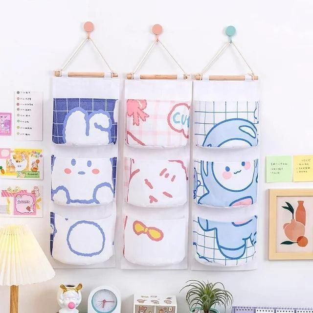 3 Pocket Hanging Storage Bag with Wooden Rod for Wall or Door Organisation - Astronaut — image 5