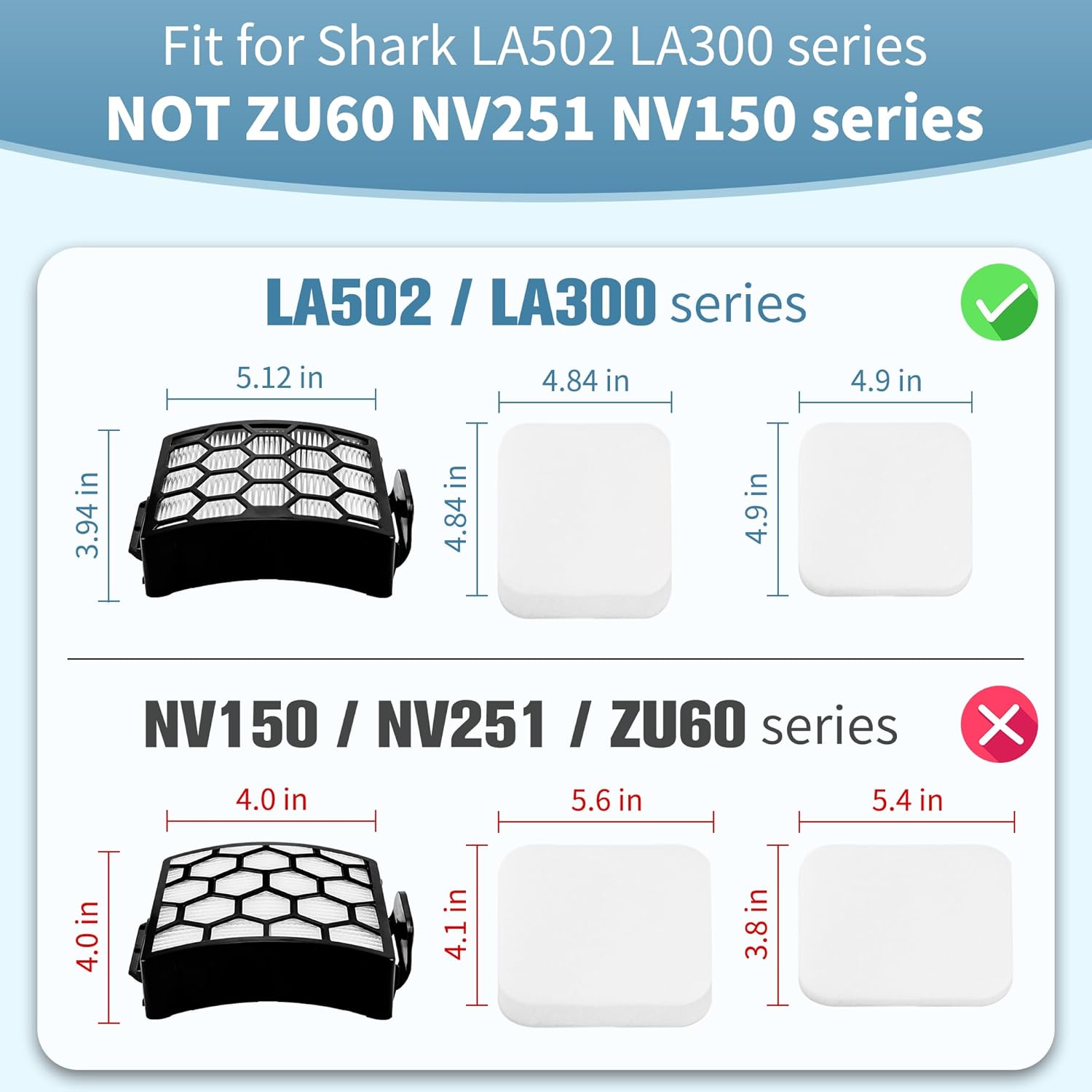 LA502 LA300 Filters Compatible with Shark Rotator Navigator Lift-Away ADV DuoClean PowerFins Upright Vacuum LA300 LA301 LA322 LA502 Replaces Part # XFFK320 & — image 2