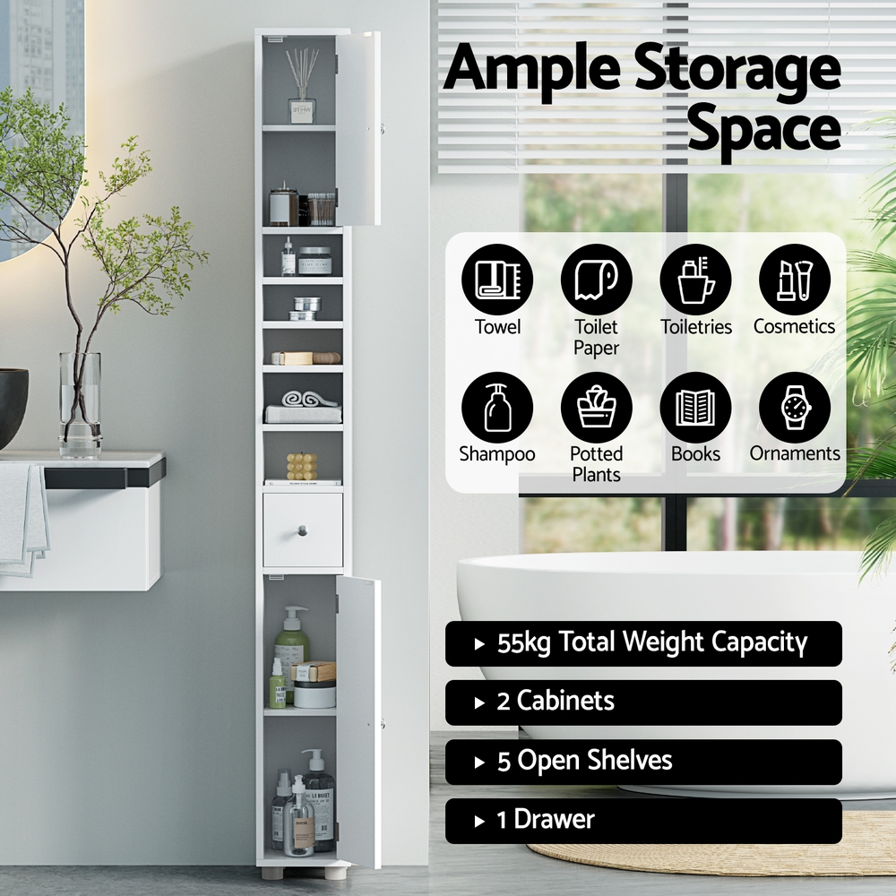 Artiss Bathroom Storage Cabinet 180cm Tall Slim Floor Cupboard Toilet Narrow Linen Tower — image 6
