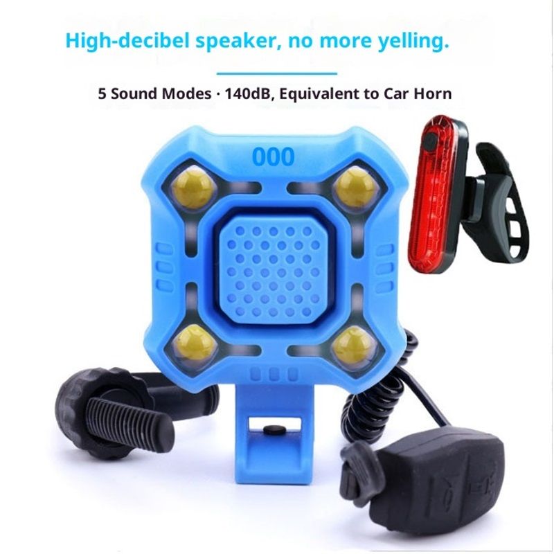 140dB Electric Bike Horn with Headlight, 2 in 1 Bicycle Horn 5 Sound Modes USB-C Rechargeable, Bike Bell with Large Range Floodlight Bike Horn for Adults Kids