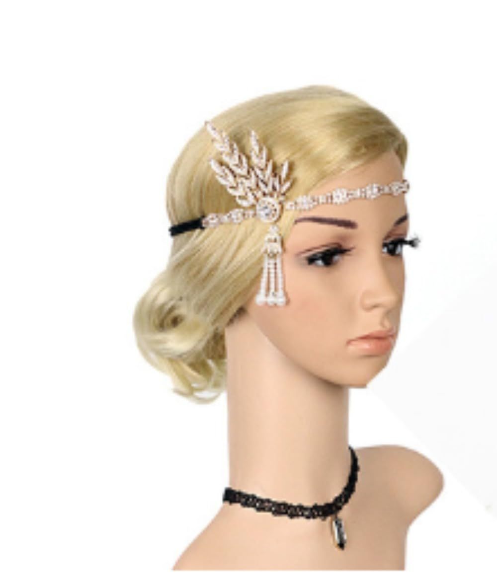 Headpiece Feather Headband Great Hair Accessories Vintage Wedding Leaf Pearl (Silver Tassels) Party Hair Accessory Ball Party 2pcs — image 3