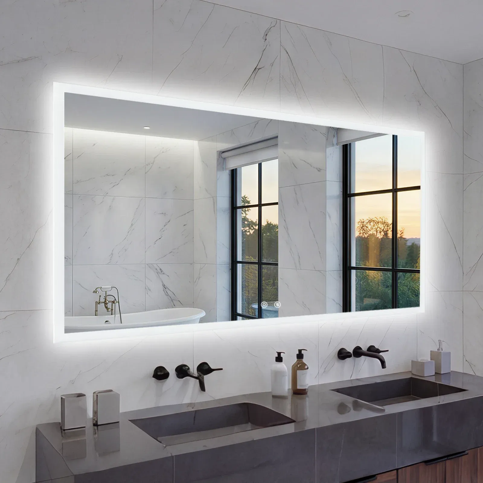 Smart LED Bathroom Mirror Anti-Fog Wall Mounted Vanity Mirror with 3 Color Dimmable Lights Touch Sensor 120x70cm โ image 2