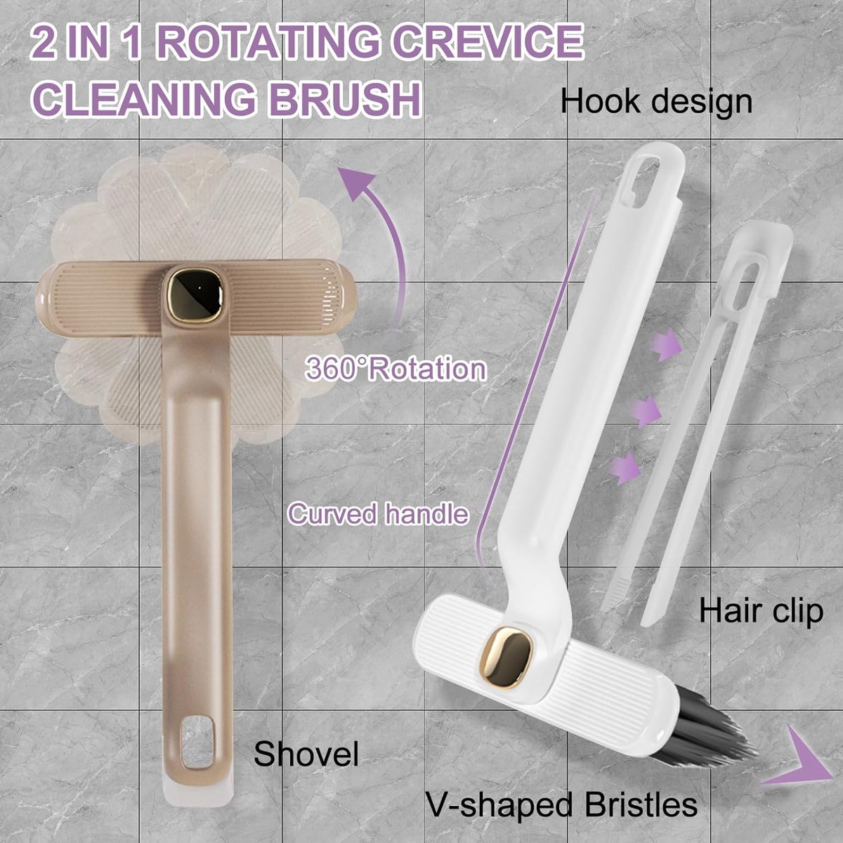 Crevice Cleaning Brush - 3 Pieces - Cleaning Brush - Scrubbing Brush - Multifunctional - Corner Cleaning Brush - 360° Rotating - Hard Bristle - For — image 3
