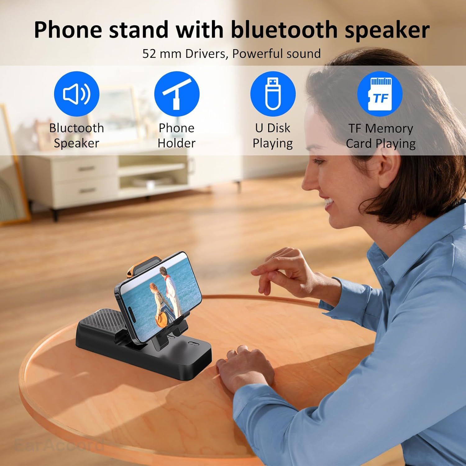 Cell Phone Stand with Wireless Bluetooth Speaker, Stable & Heavy-Duty, Foldable Adjustable Desk Holder Dock Bracket for iPhone ipad Tablet — image 2