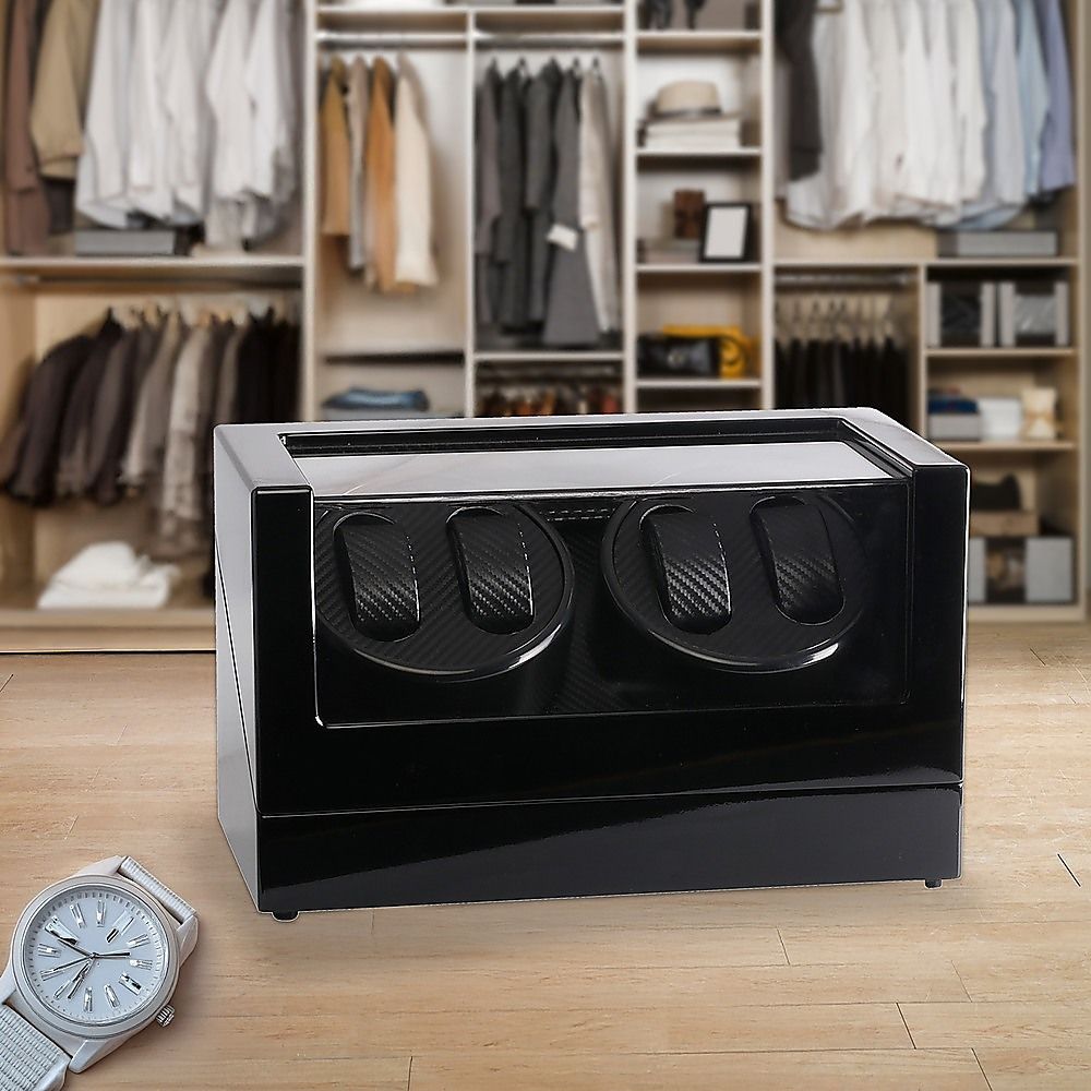 Automatic Quad Watch Winder Wood Display Box Case Motor Rotation Storage — image 2