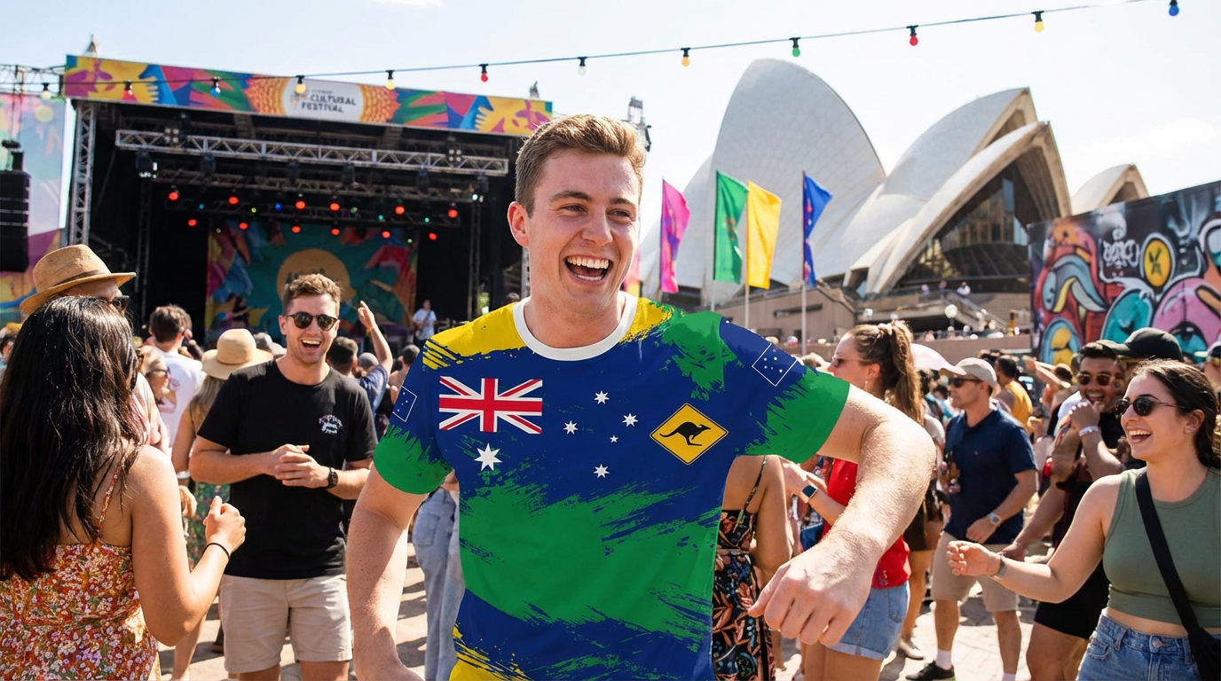 Australian Flag & Kangaroo Print Unisex O-Neck Short Sleeve T-Shirt Summer Breathable Cotton-Blend Streetwear Top(4XL)| Other styles Available in Store — image 2