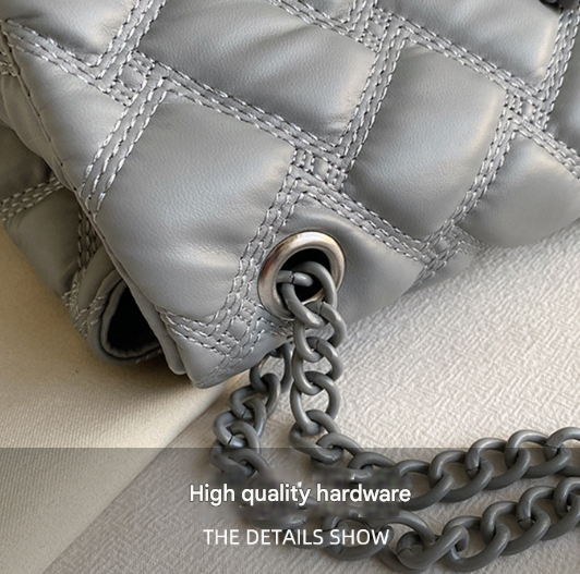 Grey Chic Quilted Crossbody Bag for Women - PU Leather Diamond Pattern Chain Strap Shoulder Purse with Elegant Clasp โ image 4