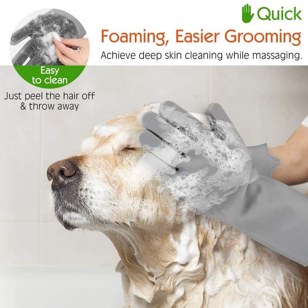 Reusable Silicone Dishwashing Gloves, Dishwashing Gloves with Scrubber, Household Kitchen Gloves, Pet Grooming — image 2