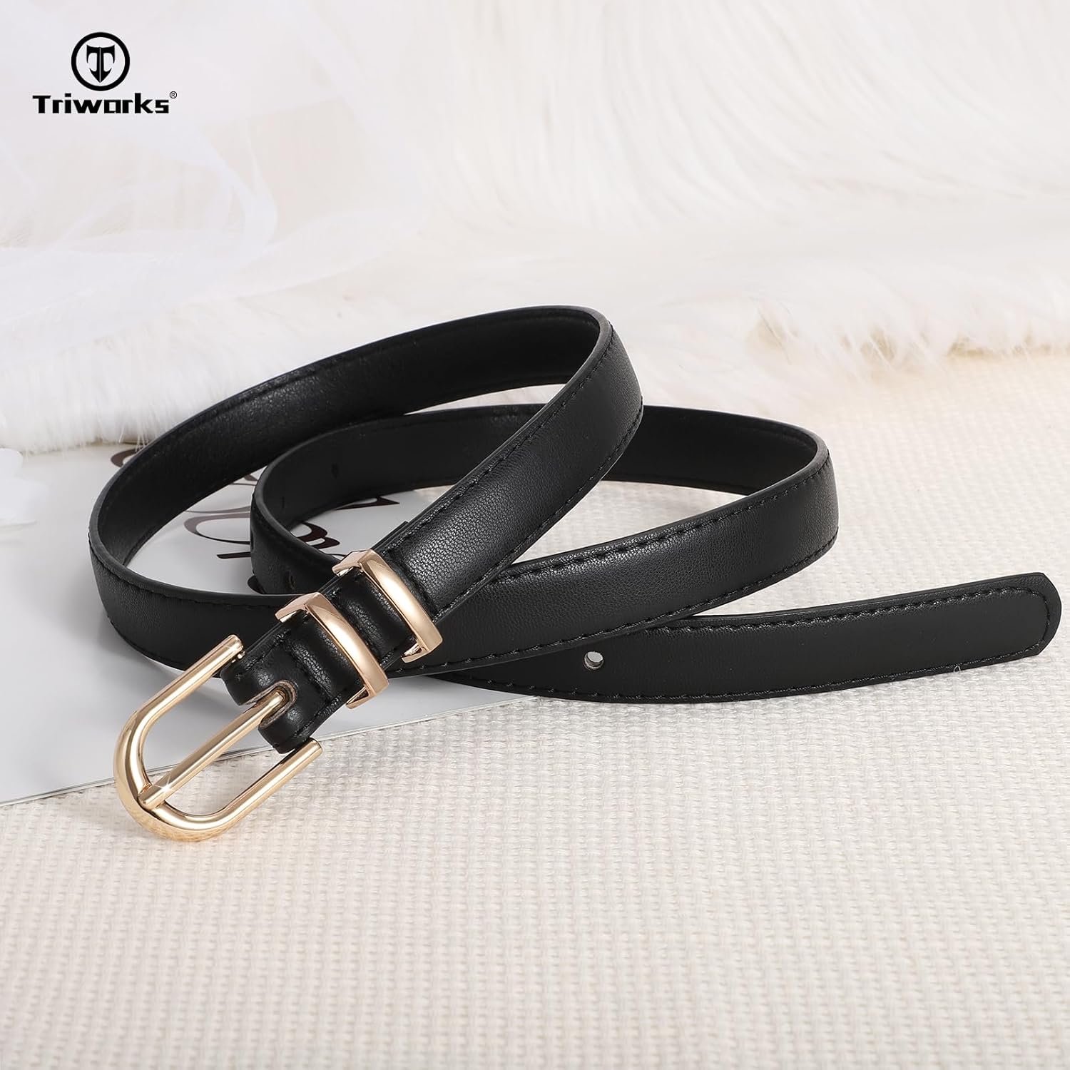 2 Pack Women Skinny Leather Belts for Jeans Pants Thin Faux Leather Belt with Gold Buckle โ image 5