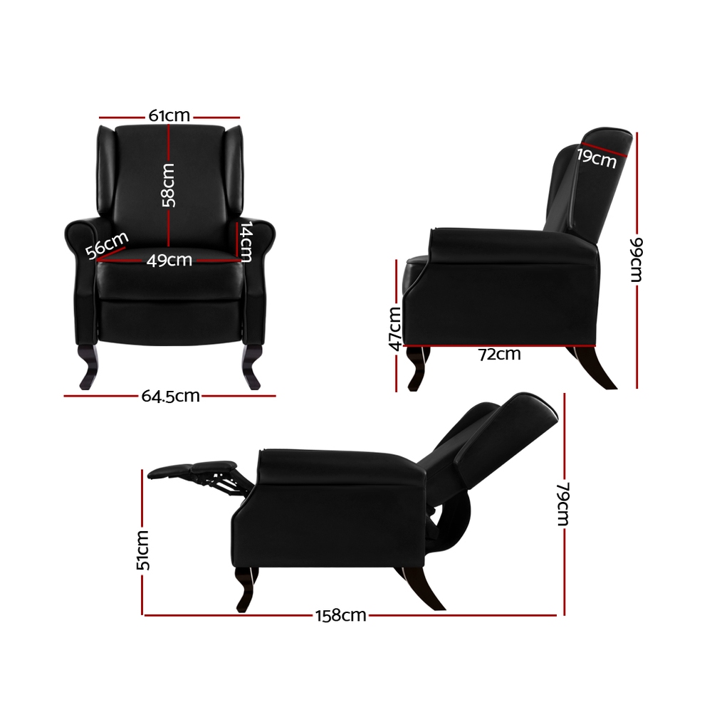 Artiss Recliner Armchair Black Faux Leather Domini — image 2