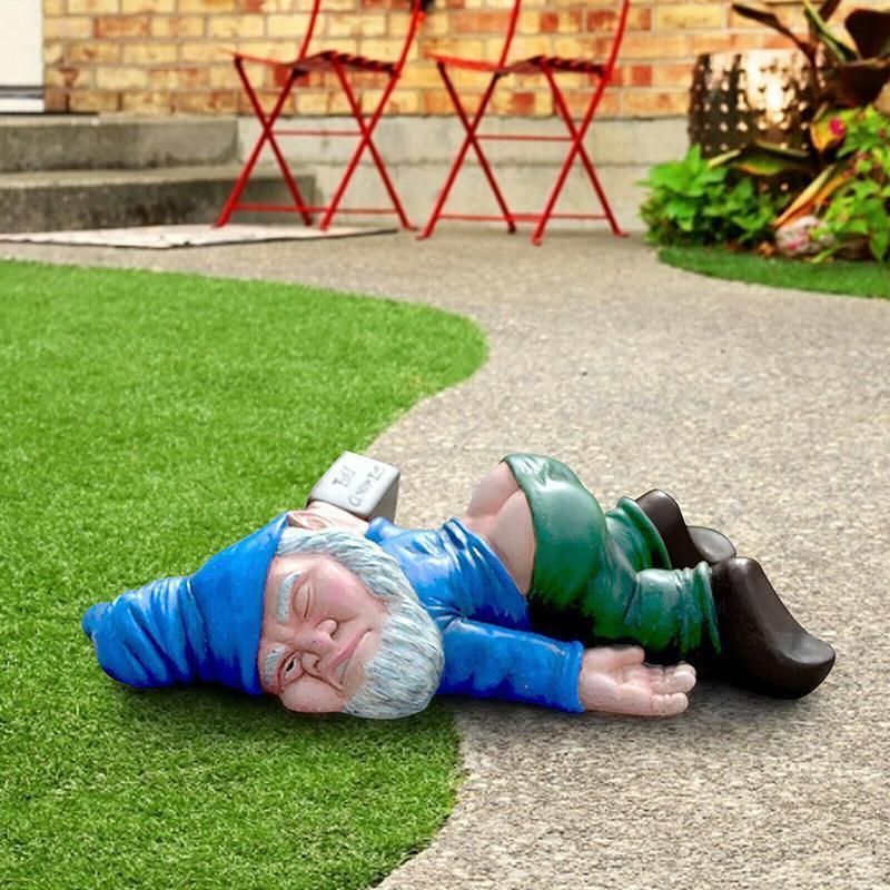 Funny Drunk Dwarf Garden Gnome Decor Yard Patio Ornament Rude Passed Out Statue โ image 4