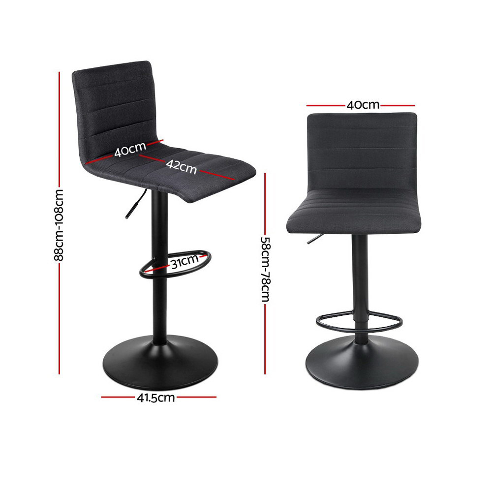 Artiss 4x Bar Stools Gas Lift Linen Fabric Black — image 2
