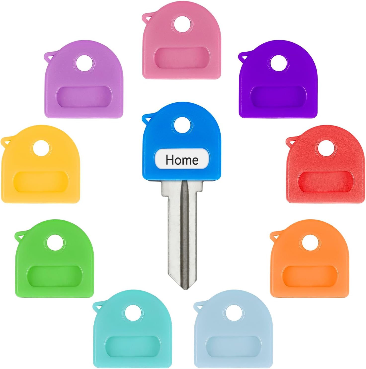 10 Pcs Key Covers Caps, 1" Key Identifiers with Labels, Soft Stretchy Key Covers for House Key, Cute Key Head Protectors for Standard Keys (Not for Odd-Shaped