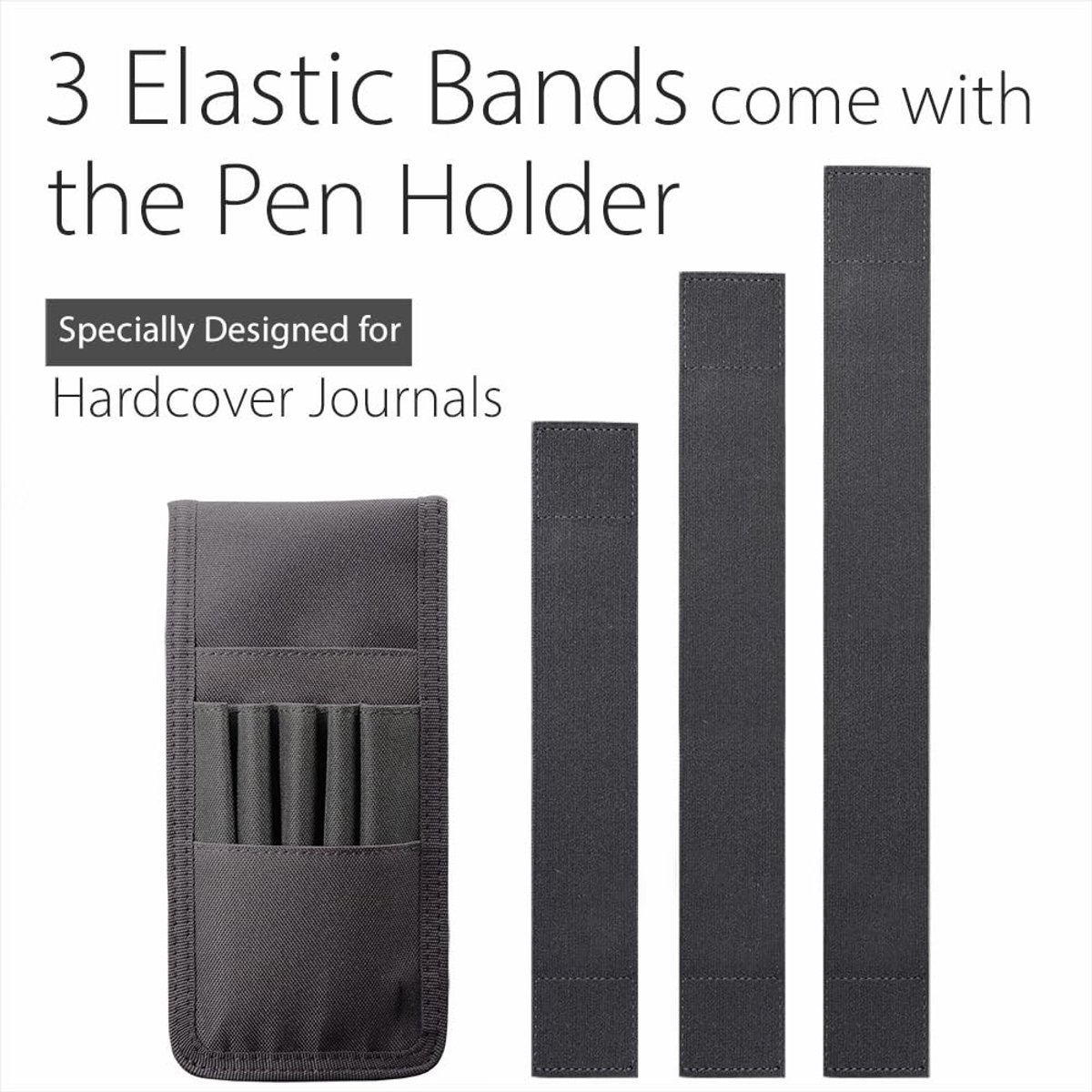 Adjustable pen holder - Velcro, 3 elastic bands - For hardcover diaries & planners — image 5