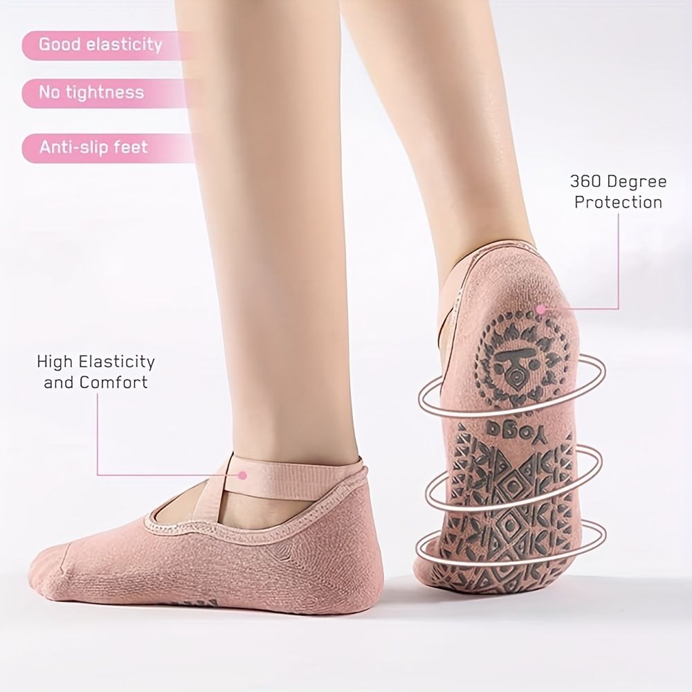 Women's Cotton Non Slip Yoga Socks Grip Pilates Socks Terry Bottom Fitness Dance Workout Socks - Red — image 3