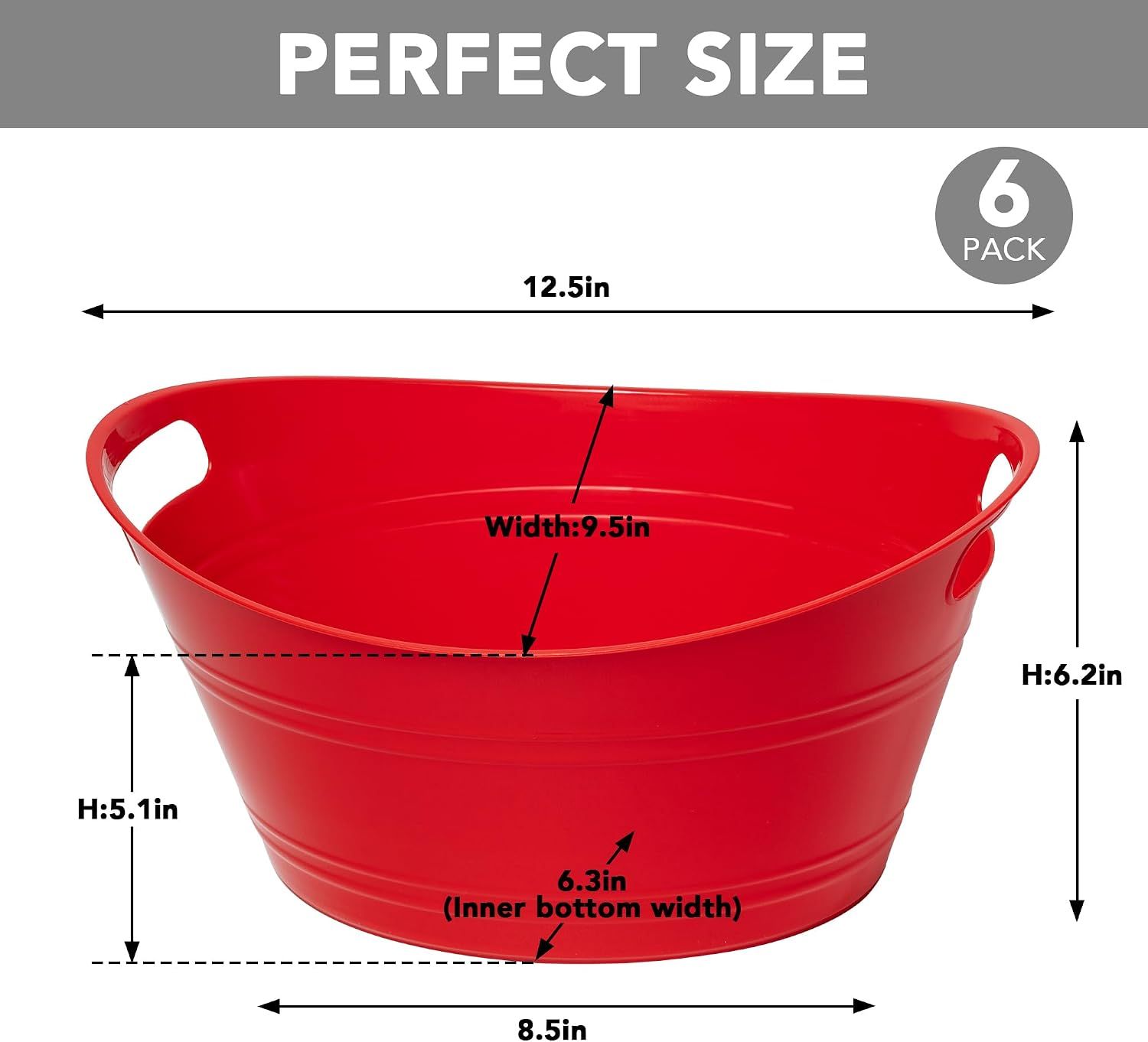 6 Pack Plastic Ice Buckets with Handles, 4.5 L Drink Tubs for Wine, Beer, Champagne, Parties, Bars and Beverage Cooling, Assorted Colours — image 2