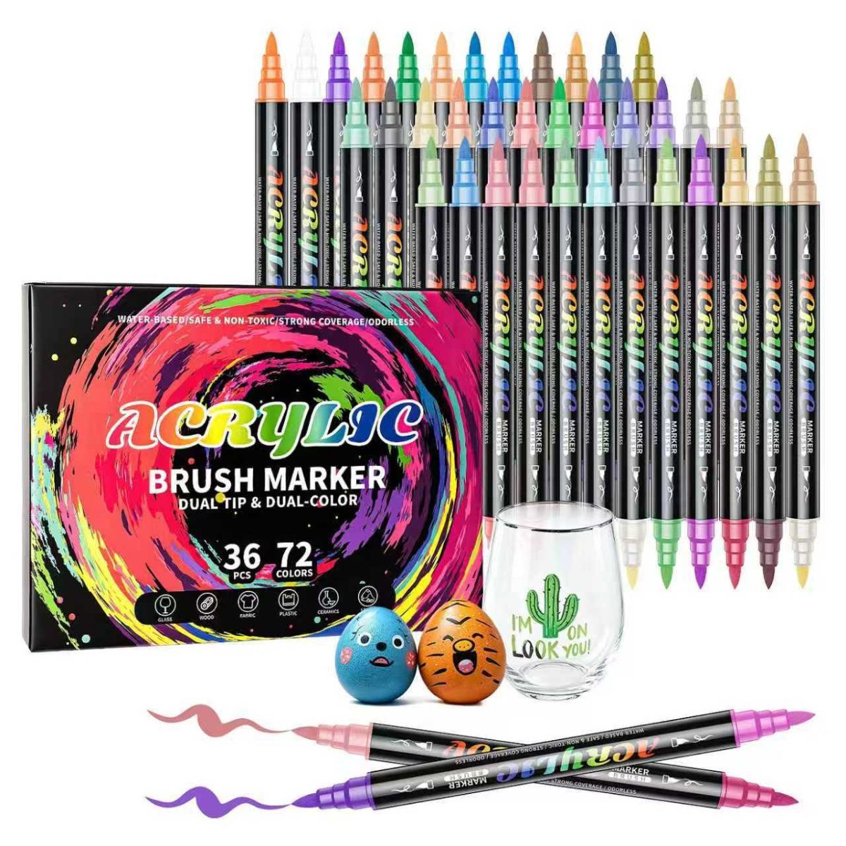 Acrylic Brush Marker Dual Tip Markers Art Supplies Craft Markers Water-Based - Multi-color - Size 48 colors — image 2